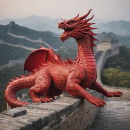 China personified as a majestic red dragon, an important symbol in Chinese mythology, weaving through iconic landmarks like the Great Wall of China and the Forbidden City.