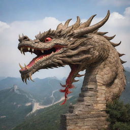 China personified as a powerful and majestic dragon, an iconic symbol in Chinese mythology, soaring above landmarks such as the Great Wall and Chinese pagodas.