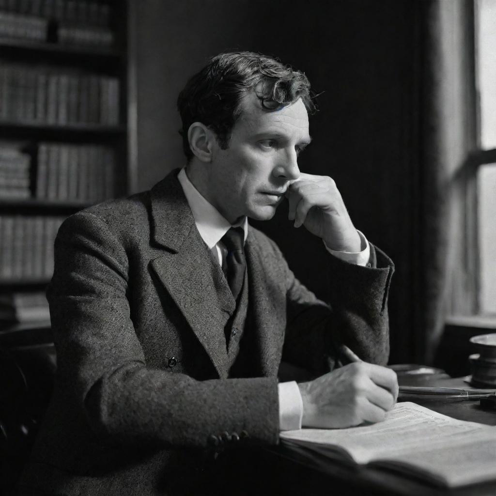 Sherlock Holmes, sitting with a thoughtful expression in his study, suddenly remembers that he forgot to shave