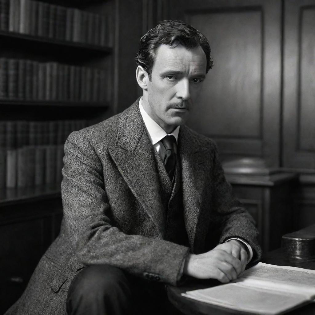 Sherlock Holmes, sitting with a thoughtful expression in his study, suddenly remembers that he forgot to shave