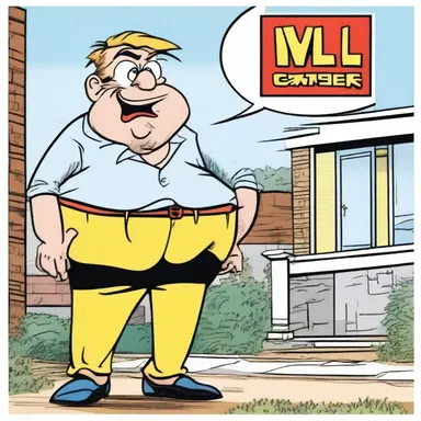In the comic strip, the character's neighbor is depicted as a twit, always creating chaos with his bumbling and foolish behavior.