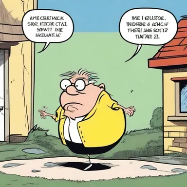 In the comic strip, the character's neighbor is depicted as a twit, always creating chaos with his bumbling and foolish behavior.