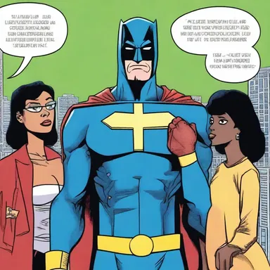 In the comic book series, the superhero sermonises to the citizens about the importance of truth and justice.