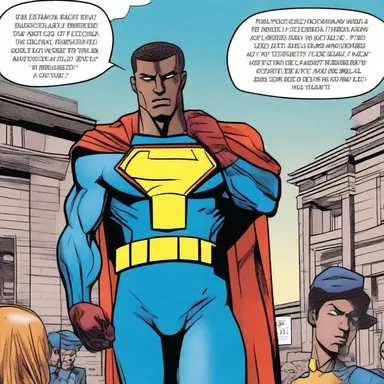 In the comic book series, the superhero sermonises to the citizens about the importance of truth and justice.