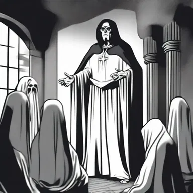 The haunted character sermonises to the group about the consequences of meddling with dark forces.