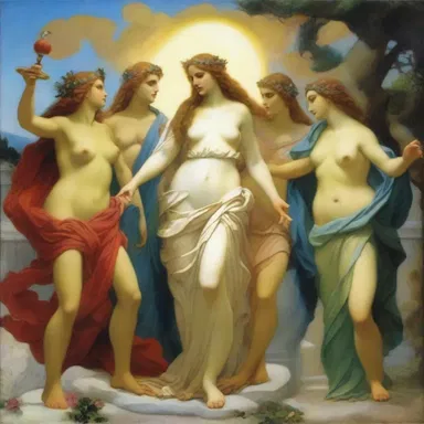 In Greek mythology, the artist portrayed the gods and goddesses using vibrant oil colors.