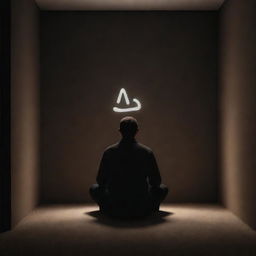 3D illustration of a man standing and sitting in a dark room, highlighted by a small light. The Arabic name 'انس' is written on the background wall.