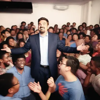 During the comedy show, the audience showered the comedian with esteem and laughter.
