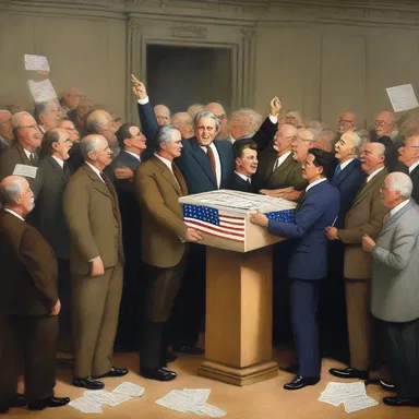 The painting depicted a scene from a political election, highlighting the plurality of votes received by the winning candidate.