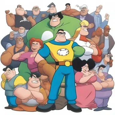 In the cartoon, a plurality of characters joined forces to defeat the villain.