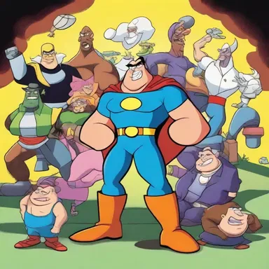 In the cartoon, a plurality of characters joined forces to defeat the villain.