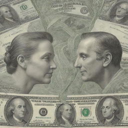 A dynamic illustration of love, money, and power, densely intertwined, co-existing harmoniously