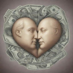 A dynamic illustration of love, money, and power, densely intertwined, co-existing harmoniously