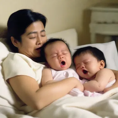 The movie scene showed a tired parent singing a lullaby to their restless baby, eventually putting them to sleep.