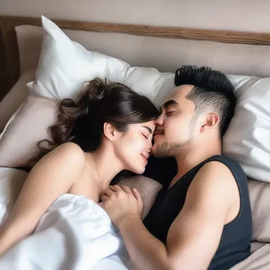 He sang a lullaby to his partner as they lay in each other's arms, creating a romantic atmosphere.