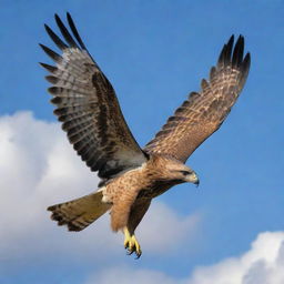 A vigorous and majestic hawk soaring high in the sky, embodying success and ambition.