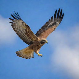 A vigorous and majestic hawk soaring high in the sky, embodying success and ambition.