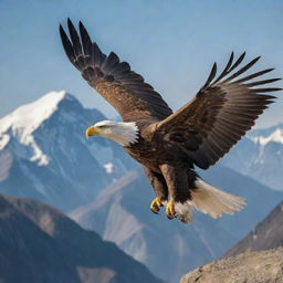 An awe-inspiring eagle flying high above the mountains, symbolizing success and freedom.