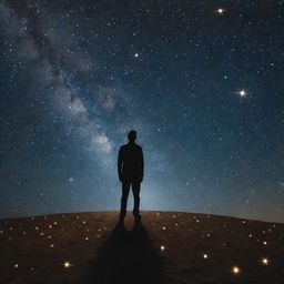 A surreal image of an individual standing amidst a mesmerizing star-strewn night sky, each twinkling star symbolizing a thought of a cherished person