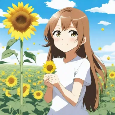 The main character in the anime series picked up a shuck of a sunflower and blew away the seeds to make a wish.