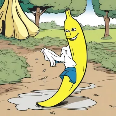 In the comic strip, the character accidentally slipped on a banana shuck and fell on the ground.
