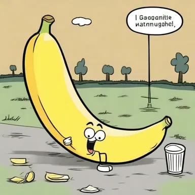 In the comic strip, the character accidentally slipped on a banana shuck and fell on the ground.
