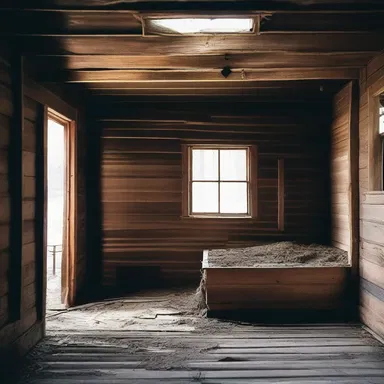 In the eerie silence of the abandoned cabin, she slowly shucked the thick layer of dirt off the old, creaking floorboards.