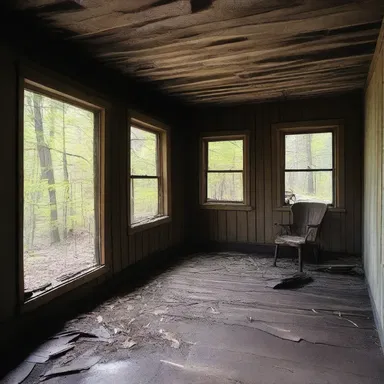 In the eerie silence of the abandoned cabin, she slowly shucked the thick layer of dirt off the old, creaking floorboards.