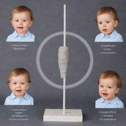 Visualize a depiction of Piaget's Cognitive Development Theory, showing four stages: sensorimotor, preoperational, concrete operational, and formal operational.