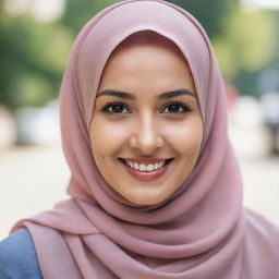 A beautiful woman wearing a hijab, flashing a sweet smile