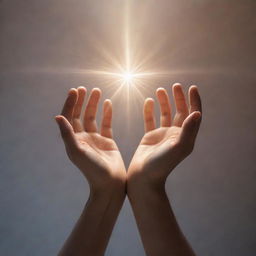 The outstretched hands of a woman, bathed in a soft glow, gently receiving a singular, intensely bright star