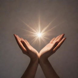 The outstretched hands of a woman, bathed in a soft glow, gently receiving a singular, intensely bright star