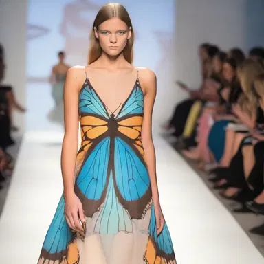 The hairstreak butterfly design was featured on a trendy dress during the fashion show.