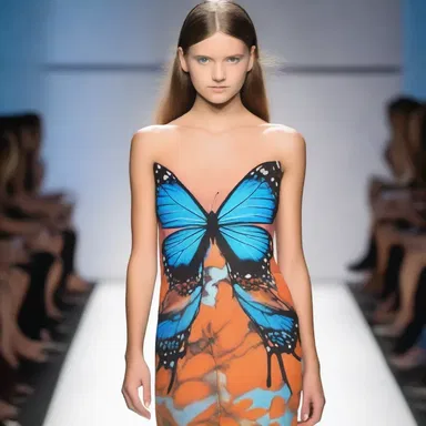 The hairstreak butterfly design was featured on a trendy dress during the fashion show.