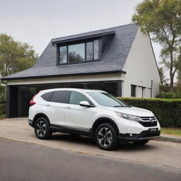 A simple house with a Honda CRV Turbo Prestige parked in front