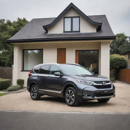 A simple house with a Honda CRV Turbo Prestige parked in front