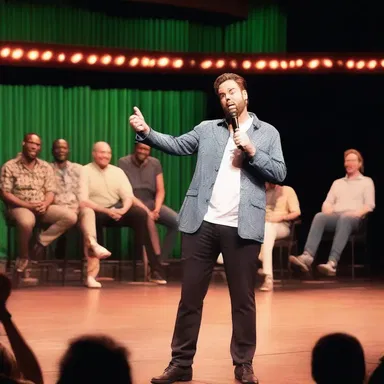 During the comedy show, the comedian told a funny story and the audience laughed so hard that the rest of the comedians on stage had to follow suit.