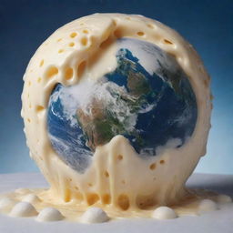 Planet earth completely covered in a thick layer of melting, gooey, delicious cheese from pole to pole