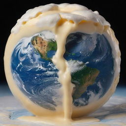 Planet earth completely covered in a thick layer of melting, gooey, delicious cheese from pole to pole