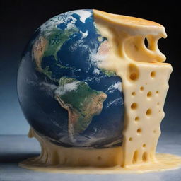 Planet earth completely covered in a thick layer of melting, gooey, delicious cheese from pole to pole