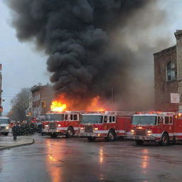 15 fire trucks arriving on the scene to extinguish the blazing shops