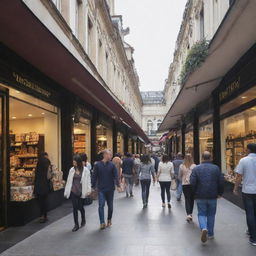 Luxurious, neat shops bustling with busy shoppers