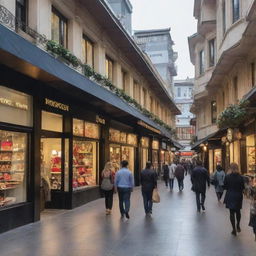 Luxurious, neat shops bustling with busy shoppers