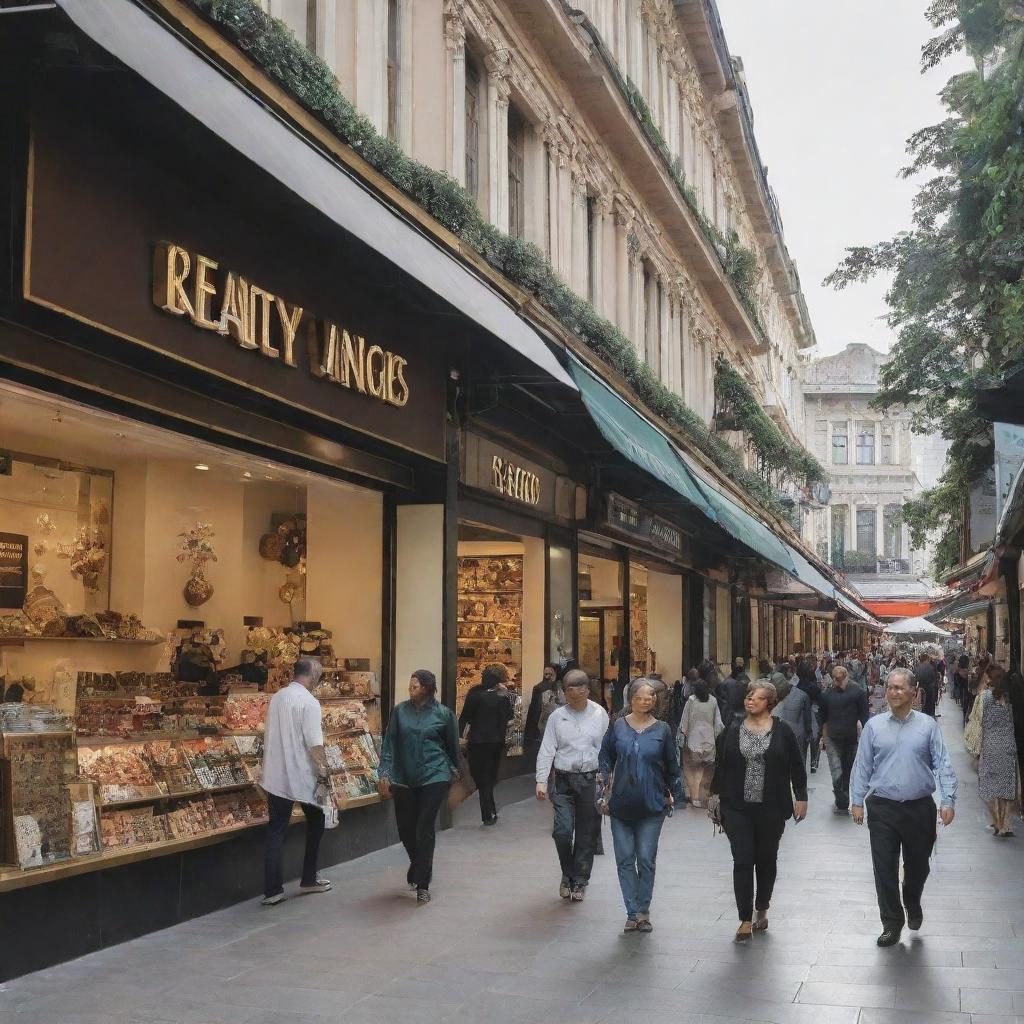 Luxurious, neat shops bustling with busy shoppers