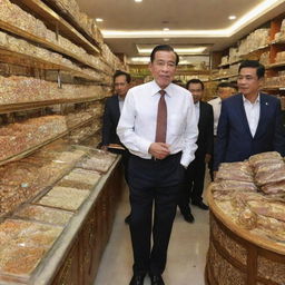 The President of Indonesia visiting the most luxurious shop in the bustling market