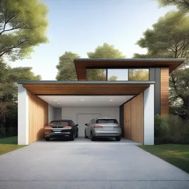 The modern house design included a spacious garage with enough room to park a semi.