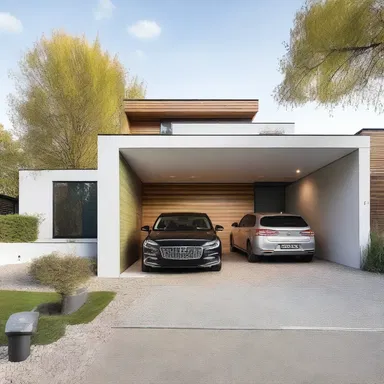 The modern house design included a spacious garage with enough room to park a semi.
