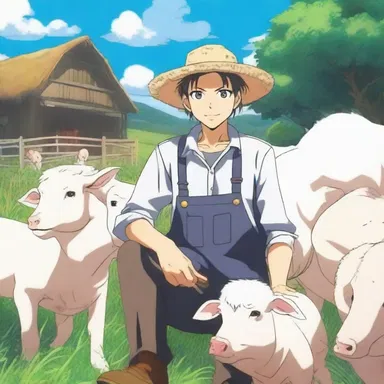 In the anime series, the main character is portrayed as a ley farmer who takes care of his livestock.