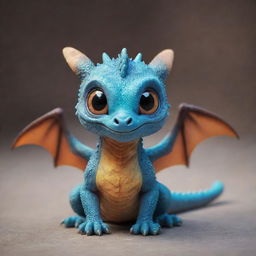 A picture of a small cute dragon with adorable features, big round eyes, tiny wings and in a playful posture.