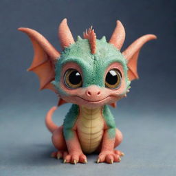 A picture of a small cute dragon with adorable features, big round eyes, tiny wings and in a playful posture.